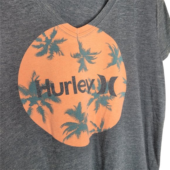 Hurley Gray Short Sleeve V-Neck T-Shirt Palm Trees Size XL - Picture 2 of 4